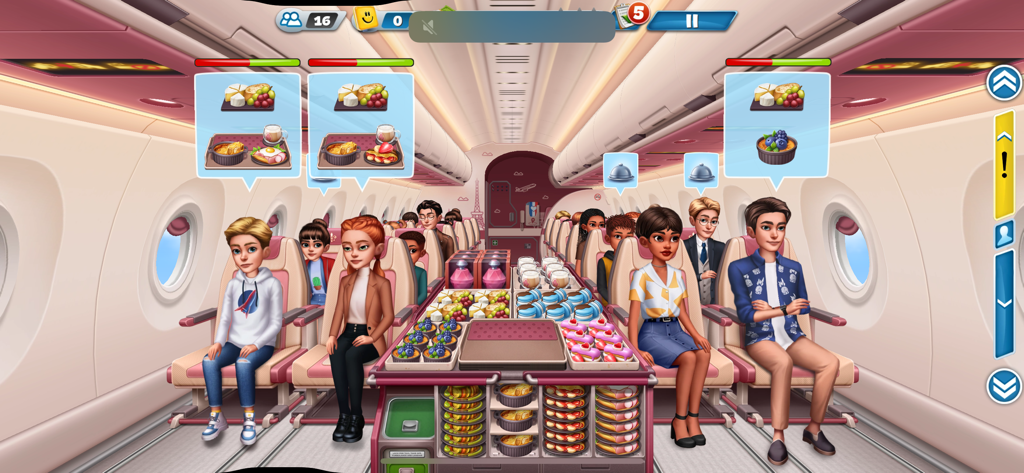 Serving food to passengers from a cart in an airplane cabin