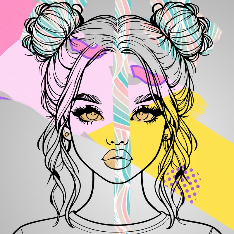 realistic girl with two buns in hair and lips