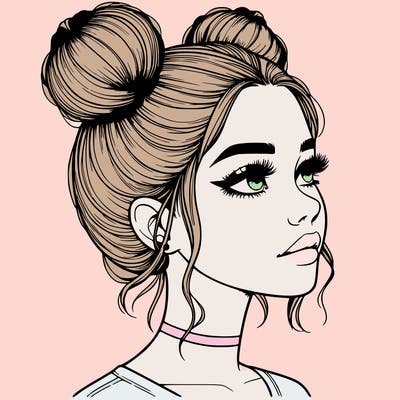 realistic girl with buns on the top of her head