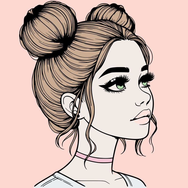 realistic girl with buns on the top of her head