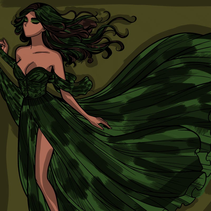 realistic woman in dress flowing the the wind