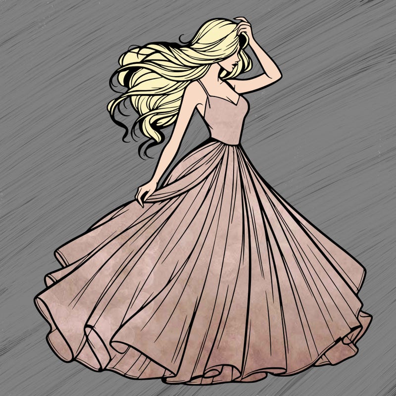 realistic woman with dress flowing in the wind