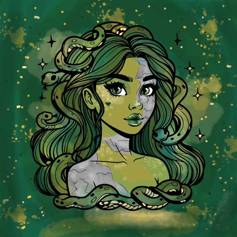 realistic girl with snakes as hair