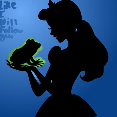 a shadow of a princess holding a frog realistic