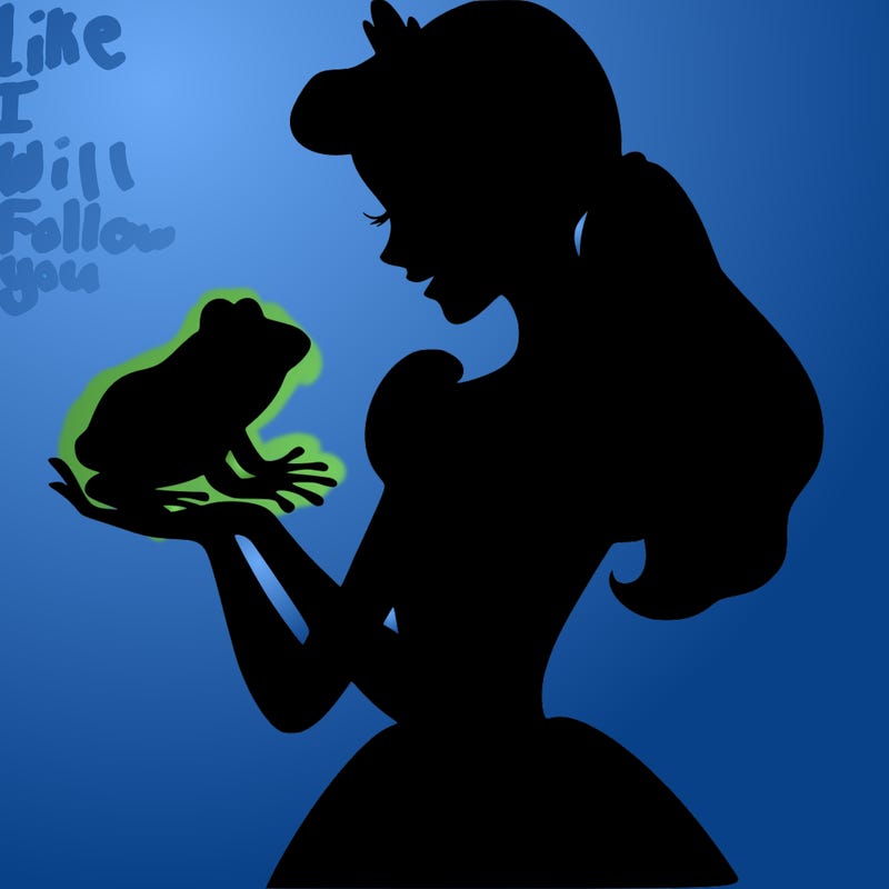 a shadow of a princess holding a frog realistic