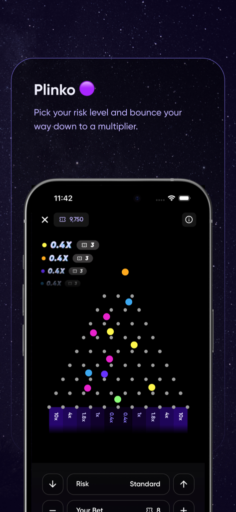 Yotta: Play and Win. - Mobile screen displaying the Plinko game within the Yotta rewards app