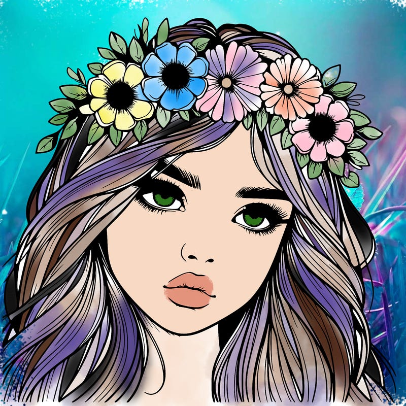 realistic girl with flowers crown