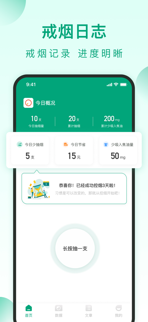 戒烟了-今日不吸烟 - Painel de progresso diário no aplicativo I Quit Smoking rastreando estatísticas de saúde e economias financeiras