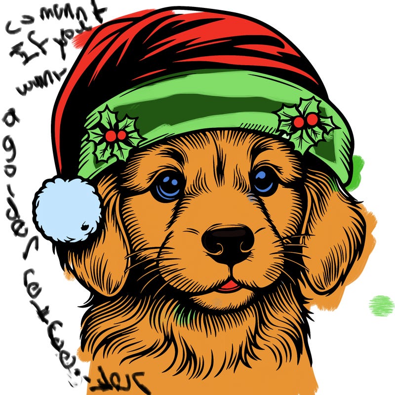 realistic dog wearing a santa hat