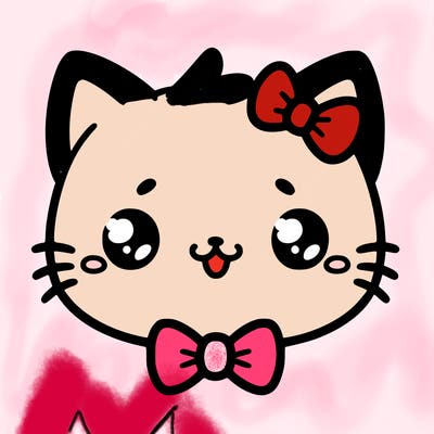kawaii cat with a bow tie hanging from his ear
