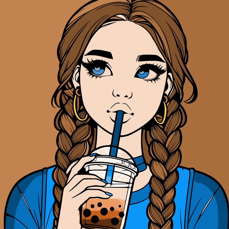 realistic girl with braided hair drinking boba