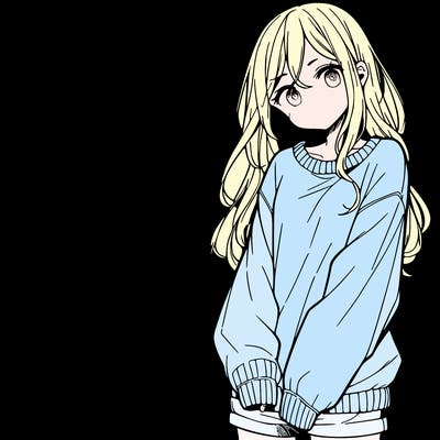 manga teen girl  in a sweater and baggy pants