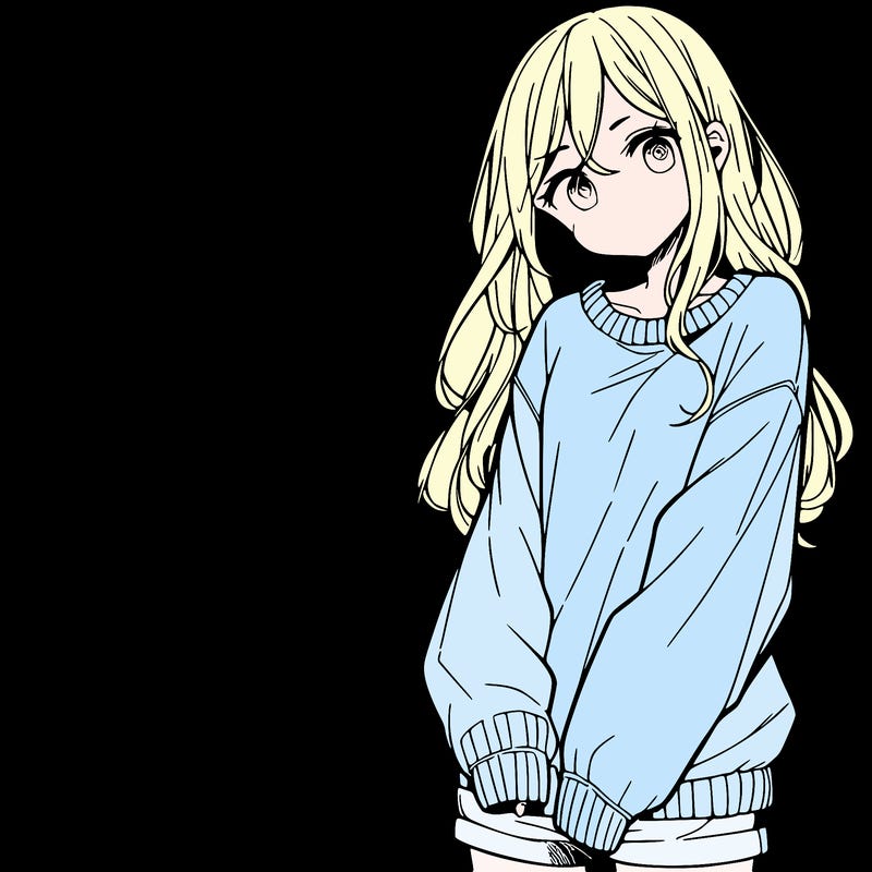 manga teen girl  in a sweater and baggy pants