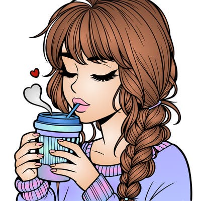 realistic girl drinking coffee