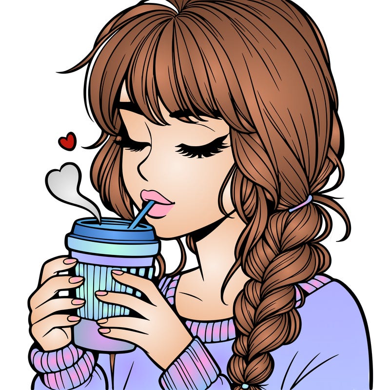 realistic girl drinking coffee