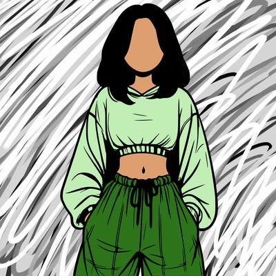 realistic girl faceless with baggy pants and a crop top