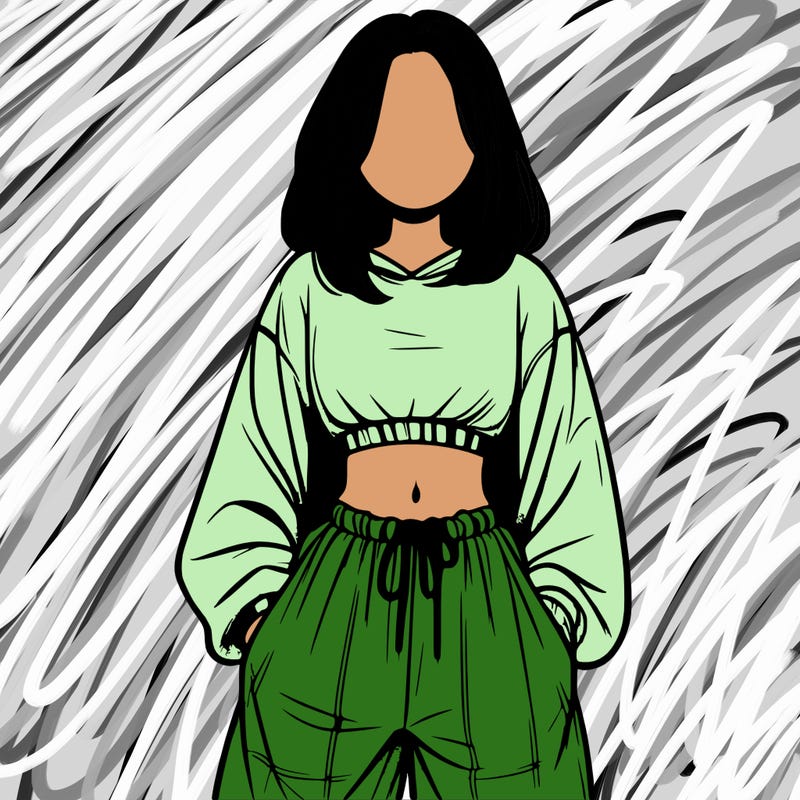 realistic girl faceless with baggy pants and a crop top