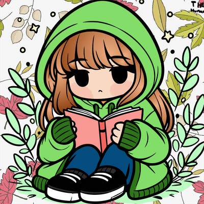 girl in oversized hoodie reading a book