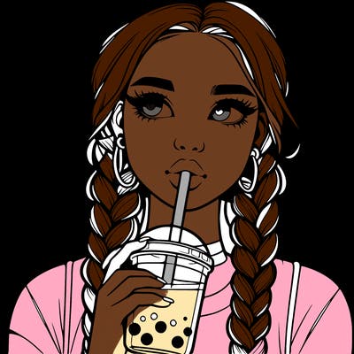 realistic girl with braided hair drinking boba