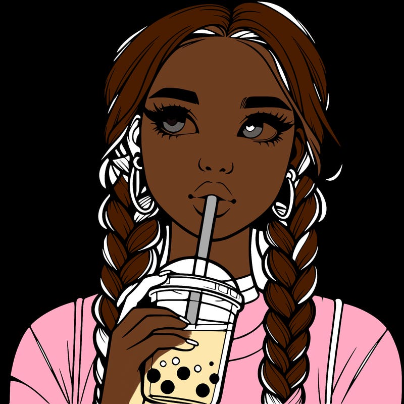 realistic girl with braided hair drinking boba
