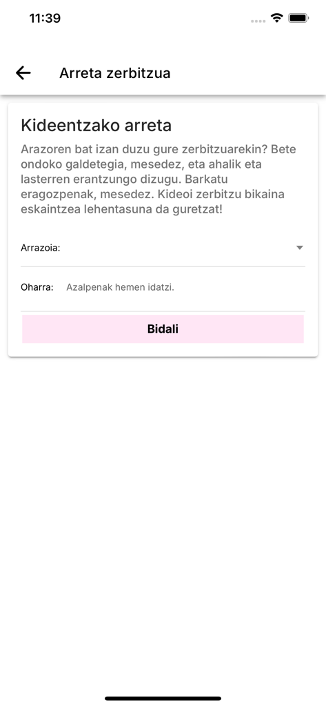 Member support screen in the 28 Kanala Basque news app