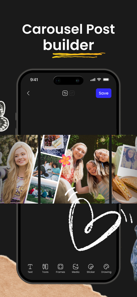 Seamless Carousel Collage PSTR - Interface of an app for creating aesthetic Instagram carousel posts and photo collages