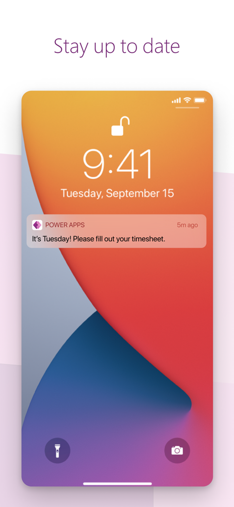 タイムシートの記入を促す Power Apps のプッシュ通知リマインダーが表示されているスマートフォンのロック画面