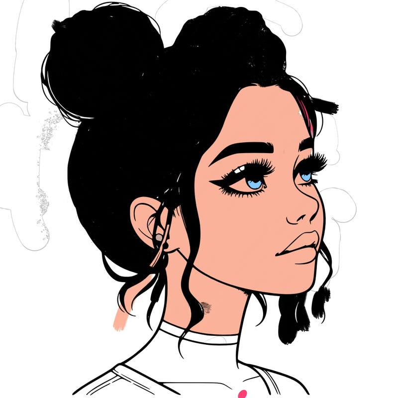 realistic girl with buns on the top of her head