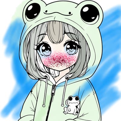 cute realistic girl in a froggy hoodie