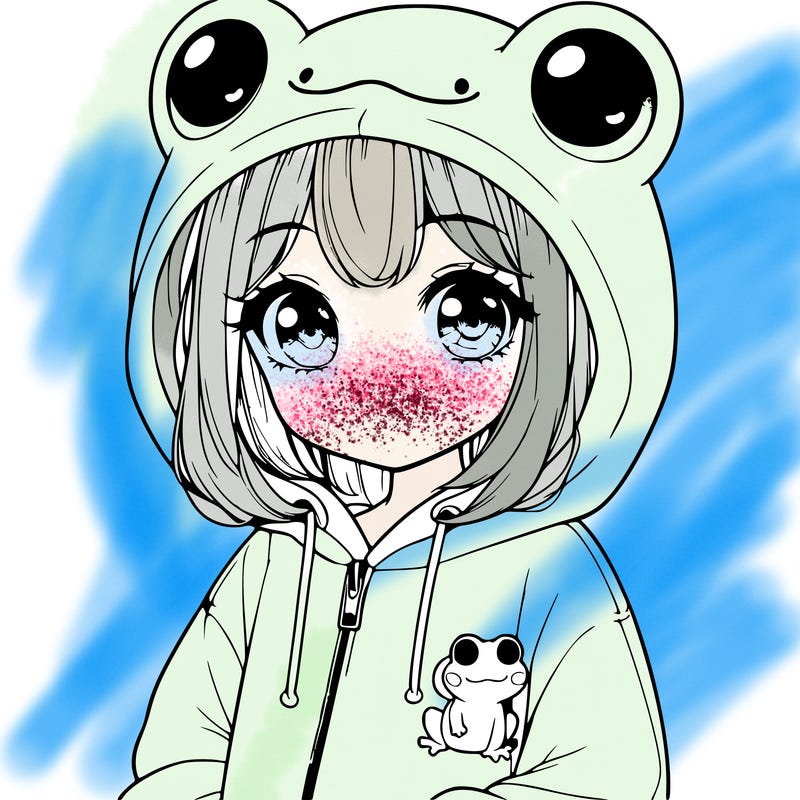 cute realistic girl in a froggy hoodie