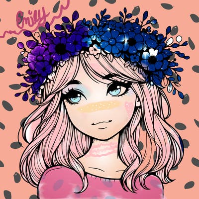 realistic girl with flowers crown