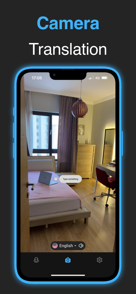 Camera Translator from Adapps - Smartphone-Bildschirm, der die Kamera-Übersetzungsfunktion zur Echtzeit-Identifizierung von Objekten anzeigt