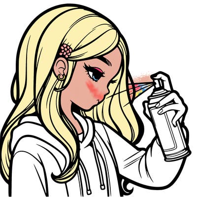 a realistic girl spray painting