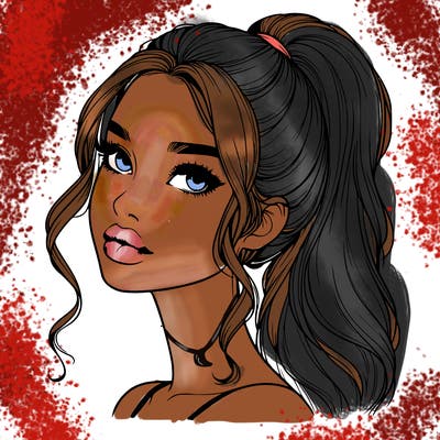 realistic girl with a ponytail on her hair and lips