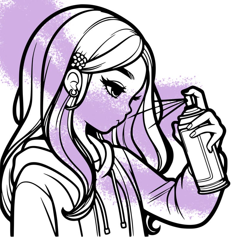 a realistic girl spray painting