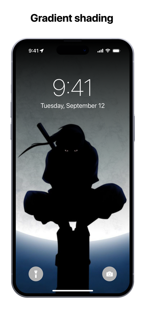 Anime silhouette wallpaper on iPhone lock screen with gradient shading for the notch