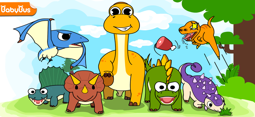 Dinosaur World - Dinosaurs - A group of colorful cartoon dinosaurs from the Dinosaur World app by BabyBus