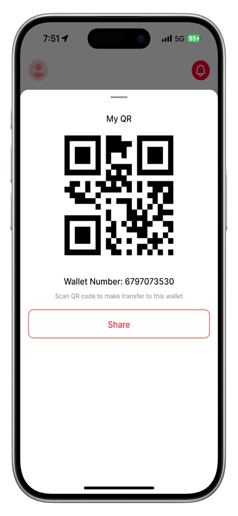MyCash Digicel - Interface do aplicativo MyCash Digicel mostrando um código QR e número da carteira para receber transferências de dinheiro