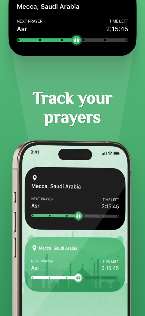 Interface de l'application Athan Pro Muslim affichant le suivi des horaires de prière et le compte à rebours avant la prochaine prière