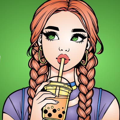 realistic girl with braided hair drinking boba