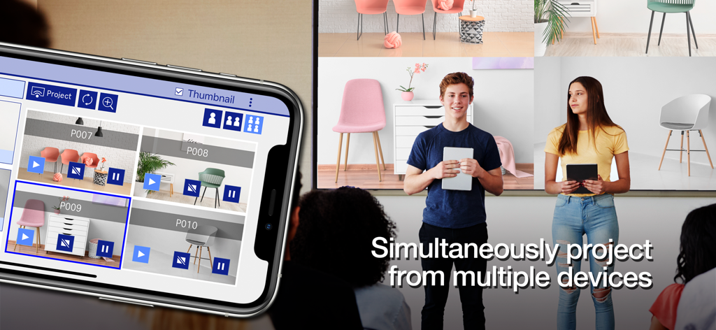 Epson iProjection - Students simultaneously projecting their mobile screens onto a single large display using the Epson iProjection app