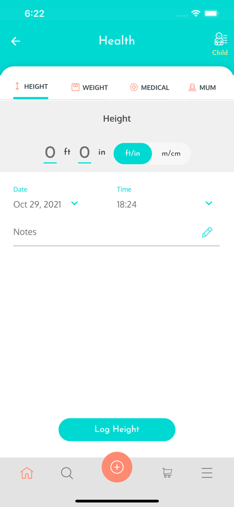 Nanny Louenna - Nanny Louenna app health tracking interface for recording baby height