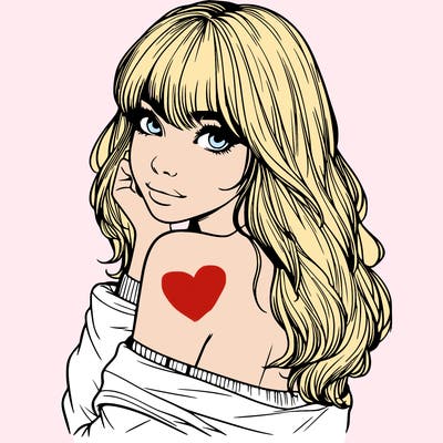 realistic girl with bangs looking over her shoulder