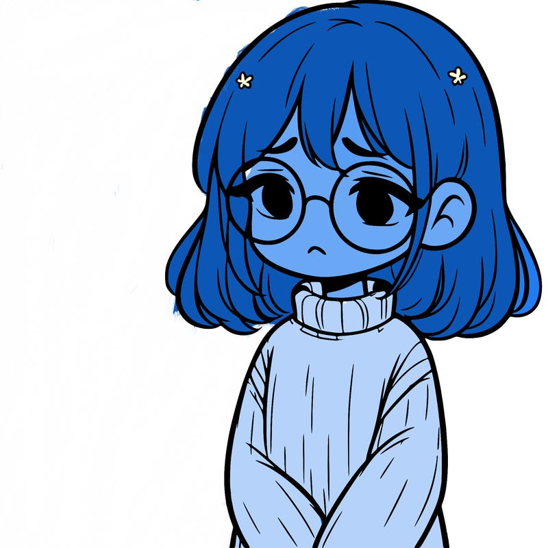 sad girl with glasses in a sweater