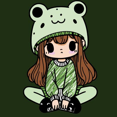 a girl wearing a frog hat and some frog socks
