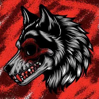realistic wolf with skull face