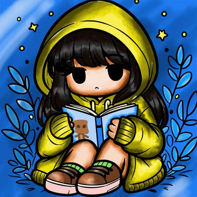 girl in oversized hoodie reading a book