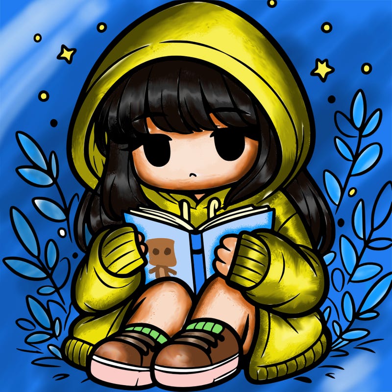 girl in oversized hoodie reading a book