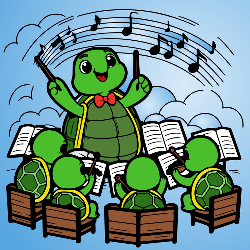 a tortoise conducting an orchestra