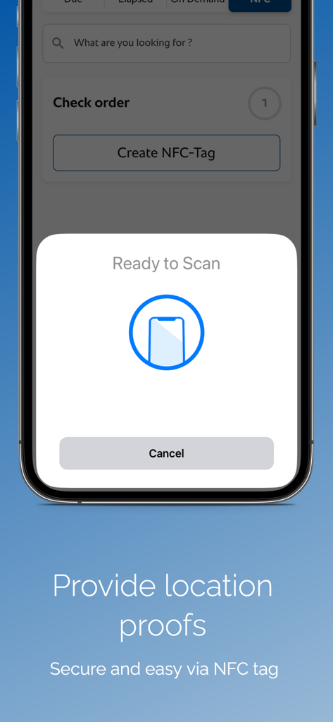 NFC tag scanning interface for location proof in the Hygiene Management Pro app